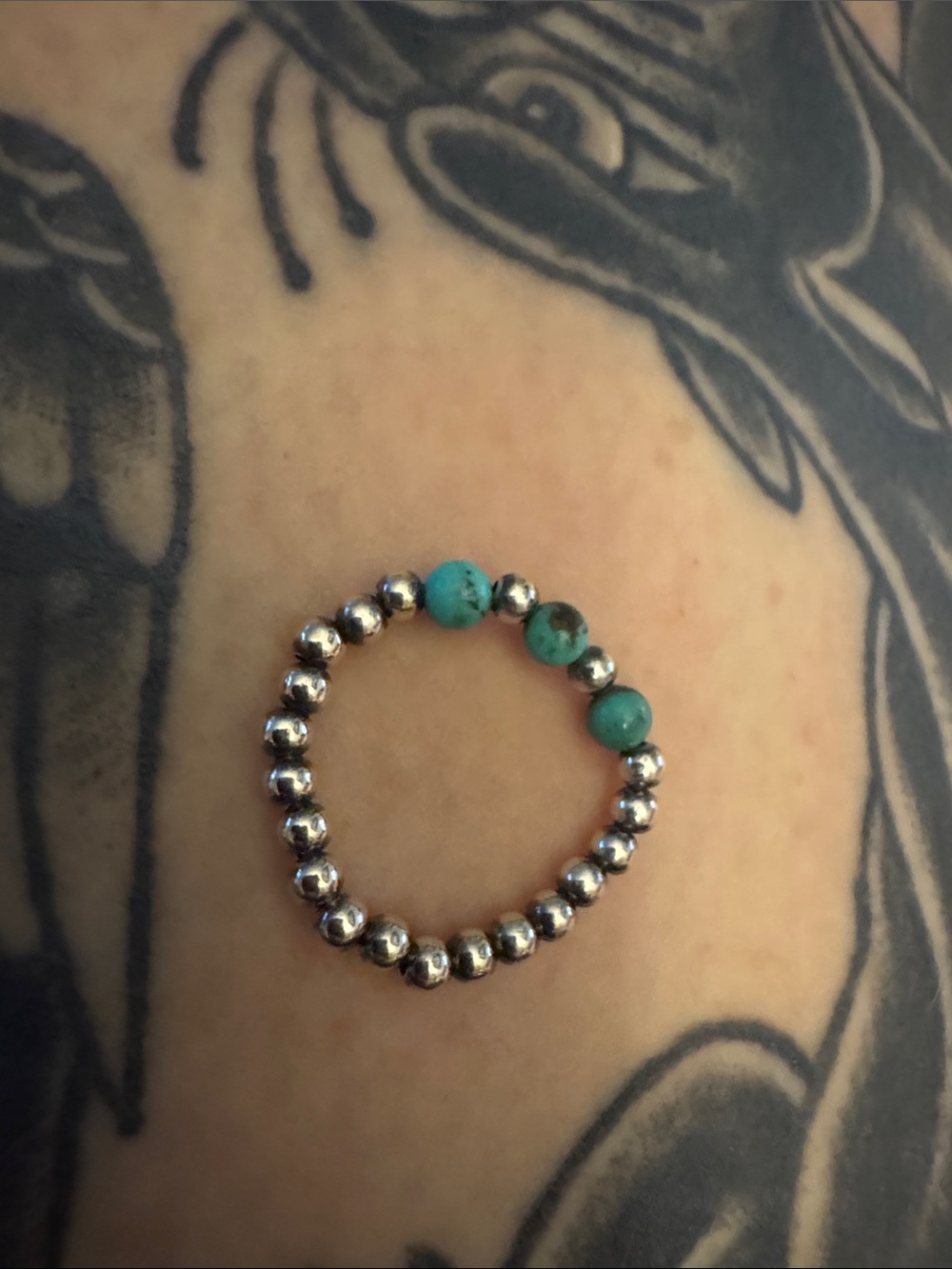 Kinsman Turquoise Bead Stretch Ring with Silver 924 Pearl  Beads